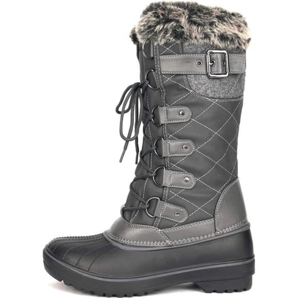 Women's DP Warm Faux Fur Lined Mid Calf Winter Snow Boots - Picture 2 of 7